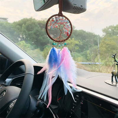 Olivenorma Crystal Tree of Life Feather Dreamcatcher Car Ornament