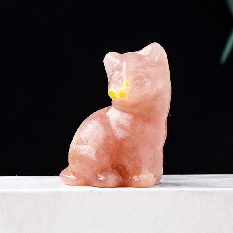 Olivenorma Natural Crystal Lucky Cat Carved Gemstone Decoration