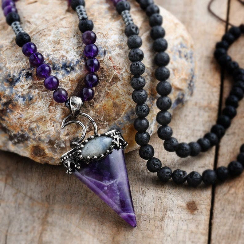 Olivenorma Natural Crystal Triangle Shape Pendant Necklace