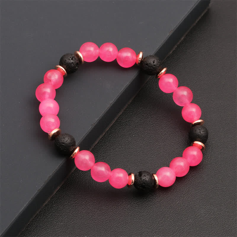 Olivenorma Lava Stone Rose Pink Quartz Beaded Bracelet