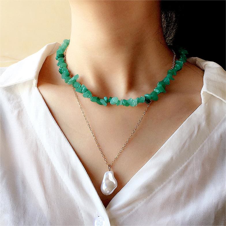 Olivenorma Irregular Shaped Polished Crystal Stone Necklace