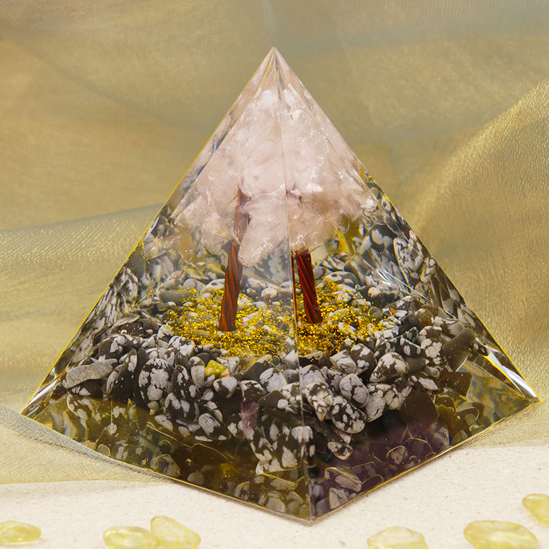 Olivenorma Rose Quartz With Snowflake Obsidian Orgone Pyramid