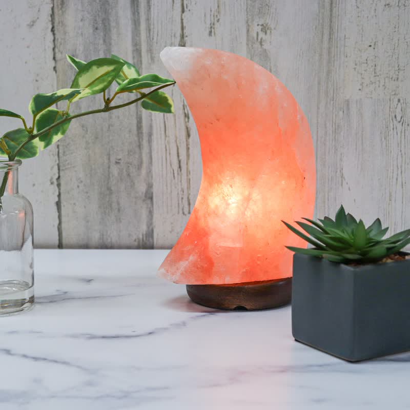 Olivenorma Crescent Moon Shape Himalayan Pink Salt Lamp