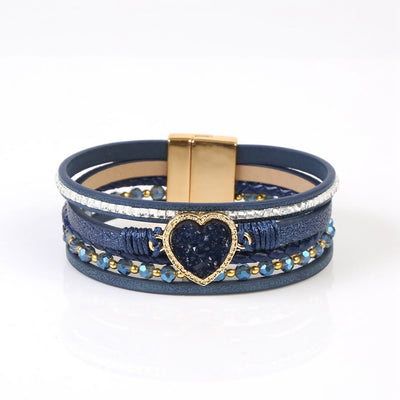 Olivenorma Heart Shape Cluster Multilayer Braided Leather Bracelet