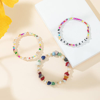 Olivenorma "No Bad Days" Crystal Beaded Three Layer Bracelet Set