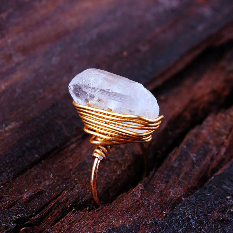 Olivenorma Handmade Natural Stone Crystal Wire Wrap Ring