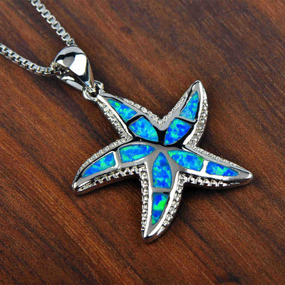 Olivenorma Blue White Opal Starfish Pendant Necklace