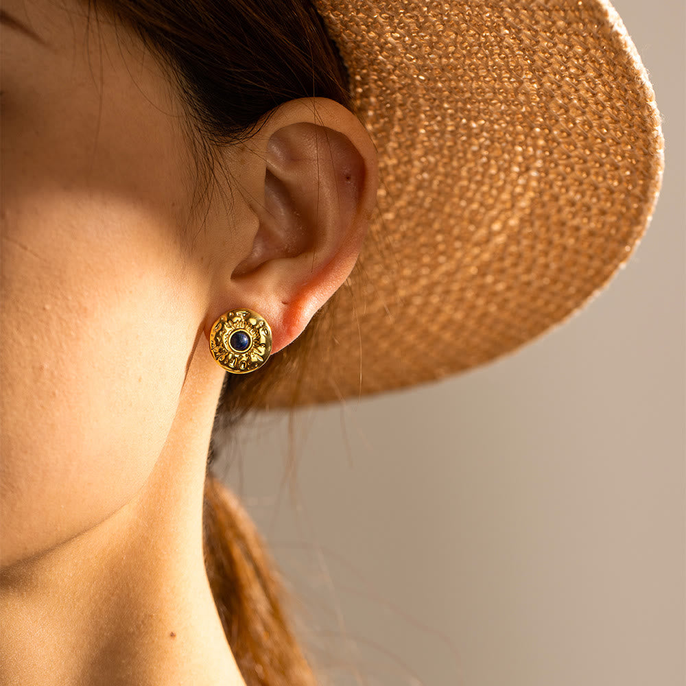 Olivenorma Turquoise Sodalite Gold Titanium Steel Earrings