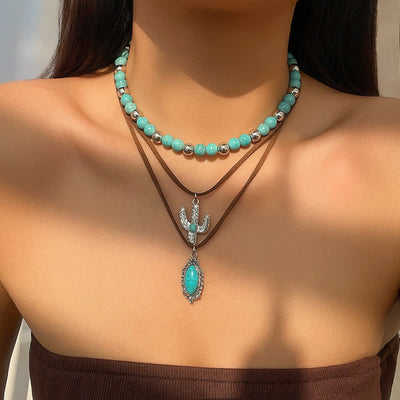 Olivenorma Turquoise Alloy Bull Head Pendant Necklace Set