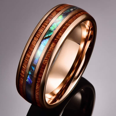 Olivenorma Koa Wood and Abalone Shell Tungsten Carbide Ring