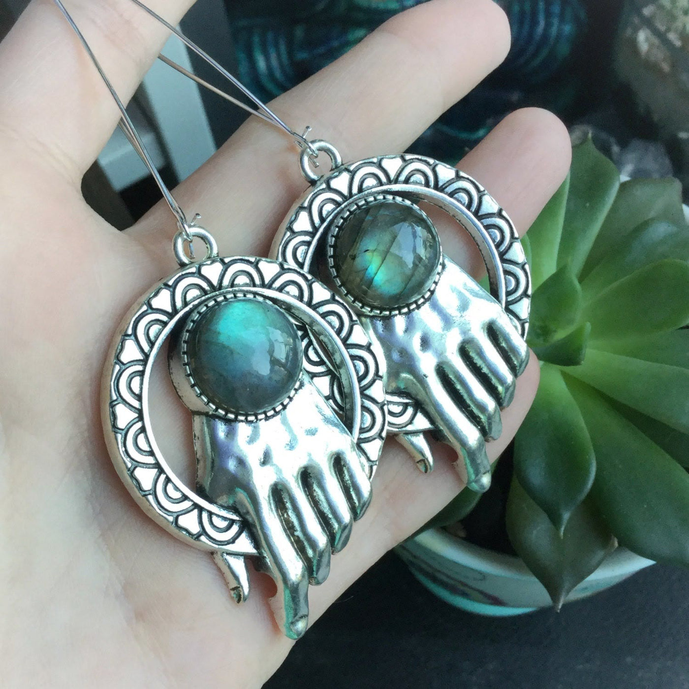 Olivenorma Labradorite Hand Design Earrings