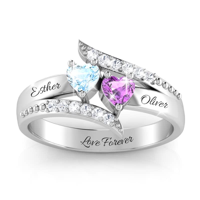 Olivenorma Mom And Daughter Gifts Heart Birthstone Engraving Ring