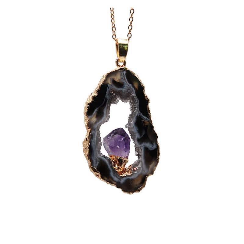 Olivenorma Natural Agate Geode Amethyst Necklace