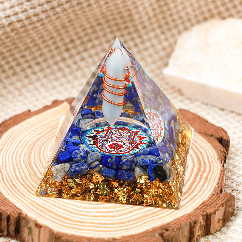 Olivenorma Aquamarine Pillar With Lapis Lazuli Hamsa Orgone Pyramid