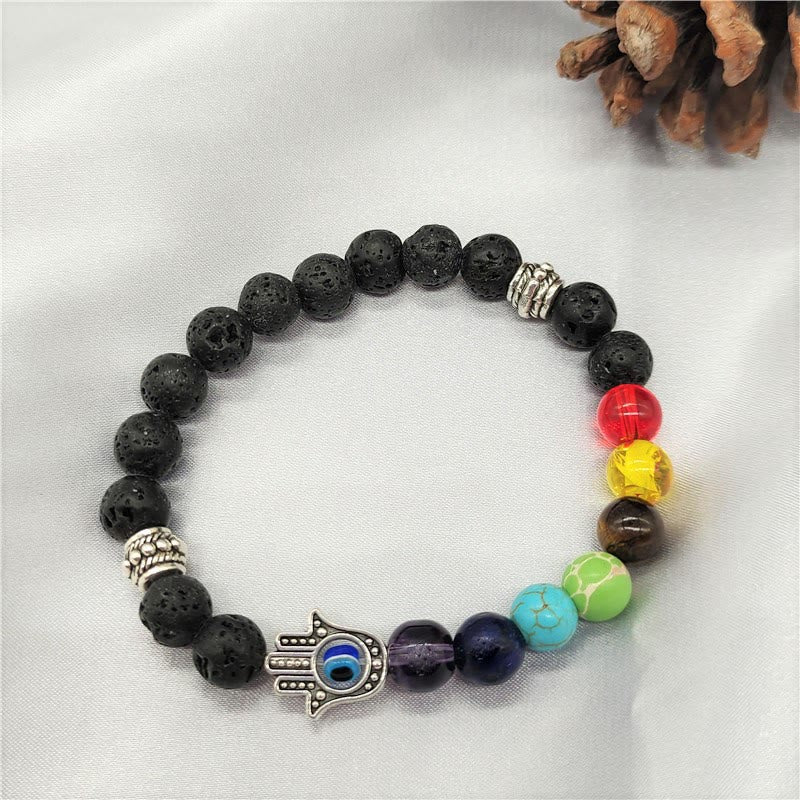 Olivenorma Colorful Chakra Evil Eye Hamsa Beaded Bracelet