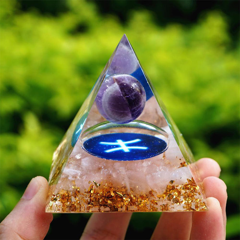 Olivenorma Amethyst with Rose Quartz Pisces Orgone Pyramid