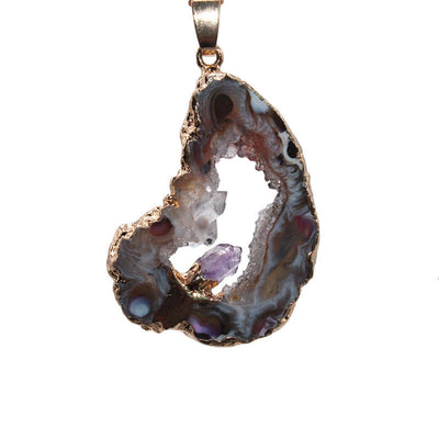 Olivenorma Natural Agate Geode Amethyst Necklace