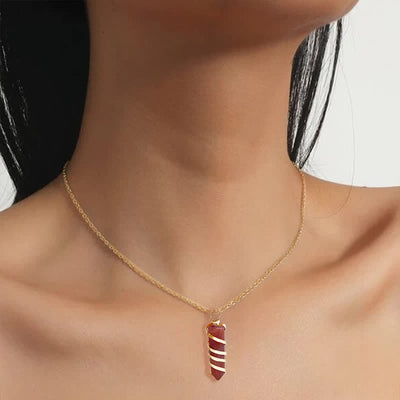 Olivenorma Carnelian Hexagonal Prism Bullet Head Crystal Necklace