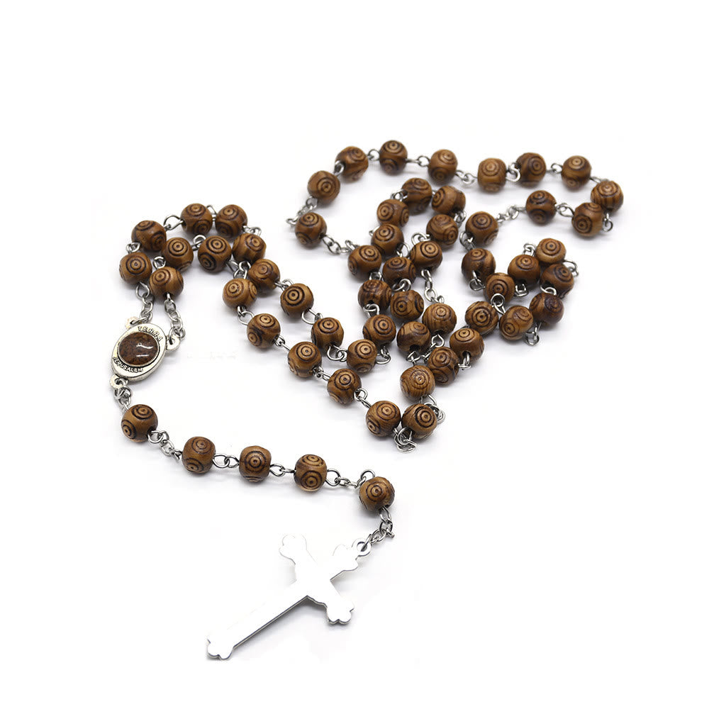 Olivenorma Wooden Evil Eye Rosary Cross Necklace