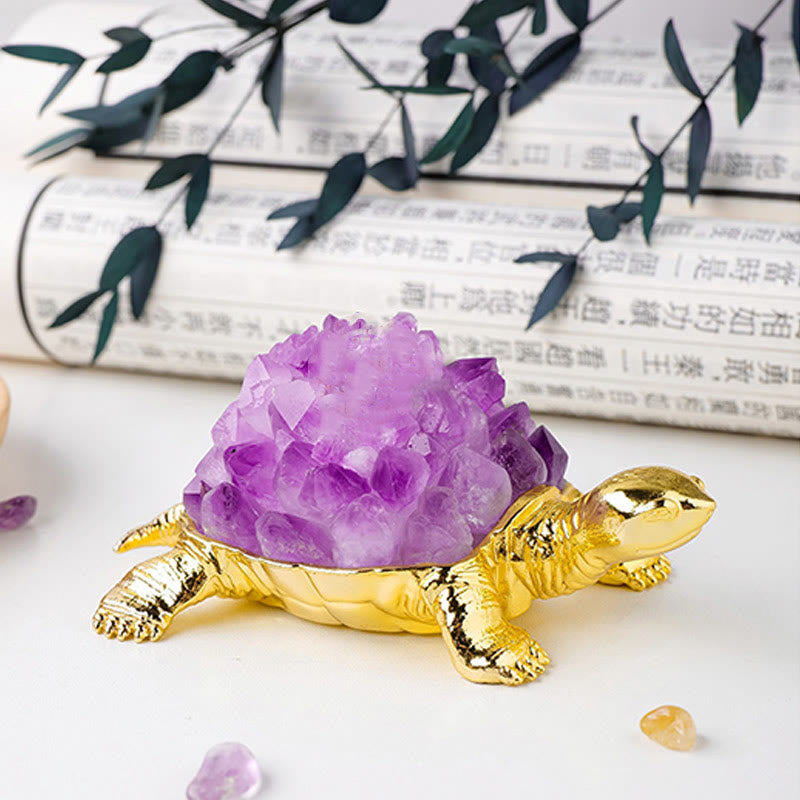 Olivenorma Natural Crystal Cluster Turtle Ornament Lamp Gemstone Decoration