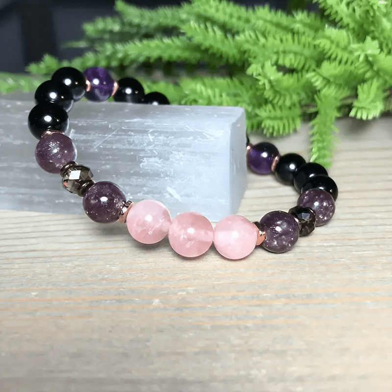 Olivenorma 8mm Rose Quartz Obsidian Amethyst Beads Bracelet