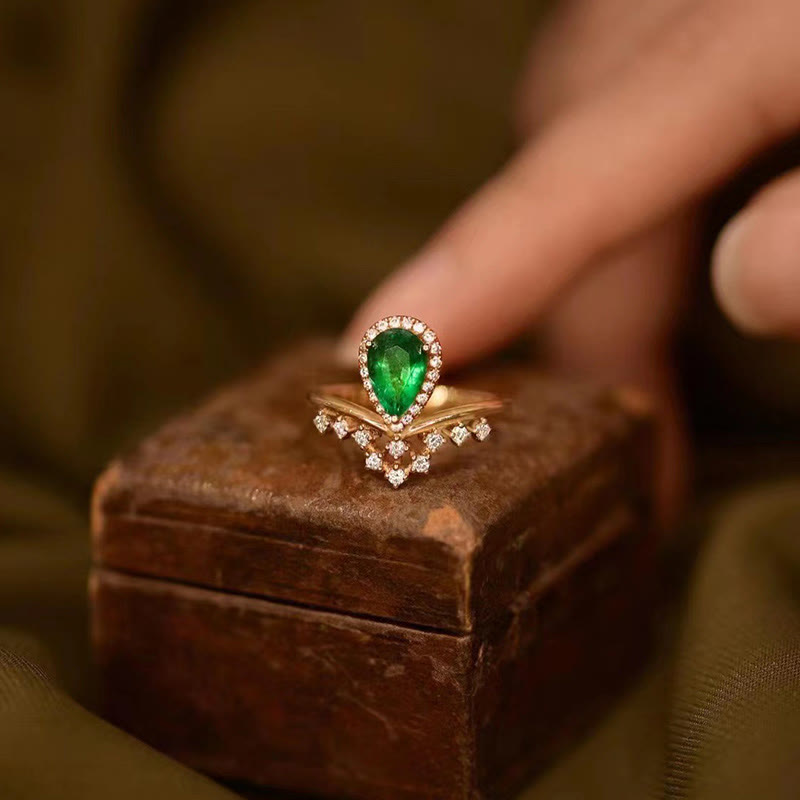 Olivenorma Dainty Emerald With Zircon Ring