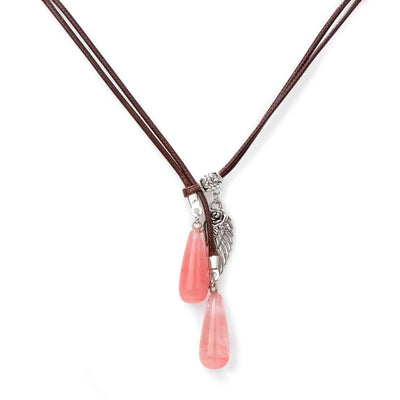 Olivenorma Leather Rope Wings Natural Stone Drop Pendant Necklace