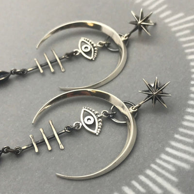 Olivenorma Evil Eye Crescent Moon Earrings