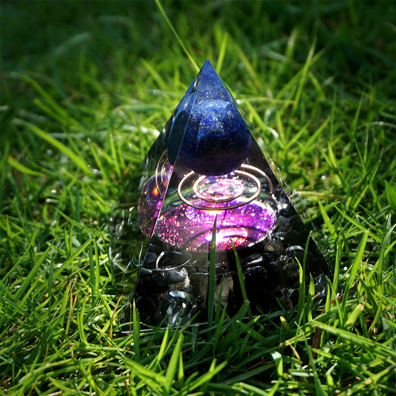 Olivenorma Lapis Lazuli Sphere With Obsidian Orgone Pyramid