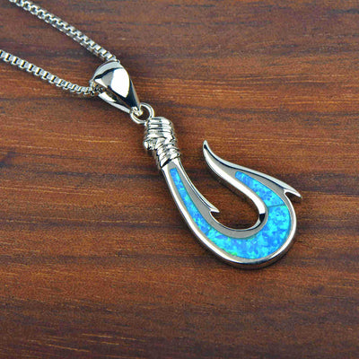 Olivenorma Blue Opal Fishhook Pendant Necklace