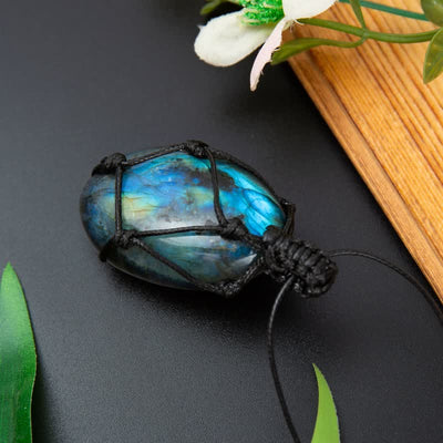 Olivenorma Wrapped Dragons Heart Natural Labradorite Stone Necklace