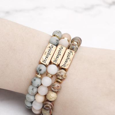 Olivenorma Natural Gemstone Strengthful Engraving Bracelet