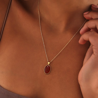 Olivenorma Red Agate S925 Sterling Silver Gold Plated Necklace