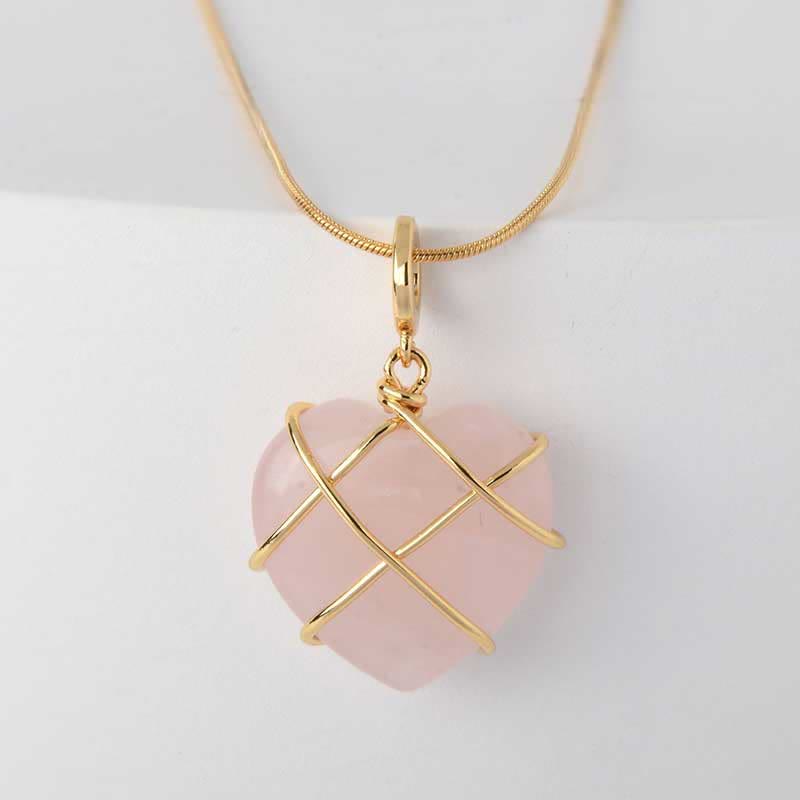 Olivenorma Rose Quartz Heart Shape Gemstone Necklace