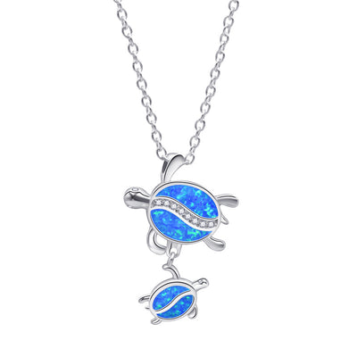 Olivenorma Blue Opal Double Turtle Pendant Necklace