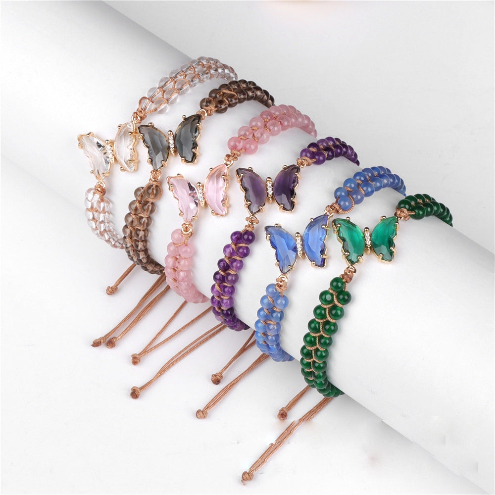 Olivenorma Healing Crystal Butterfly Adjustable Braided Rope Bracelet