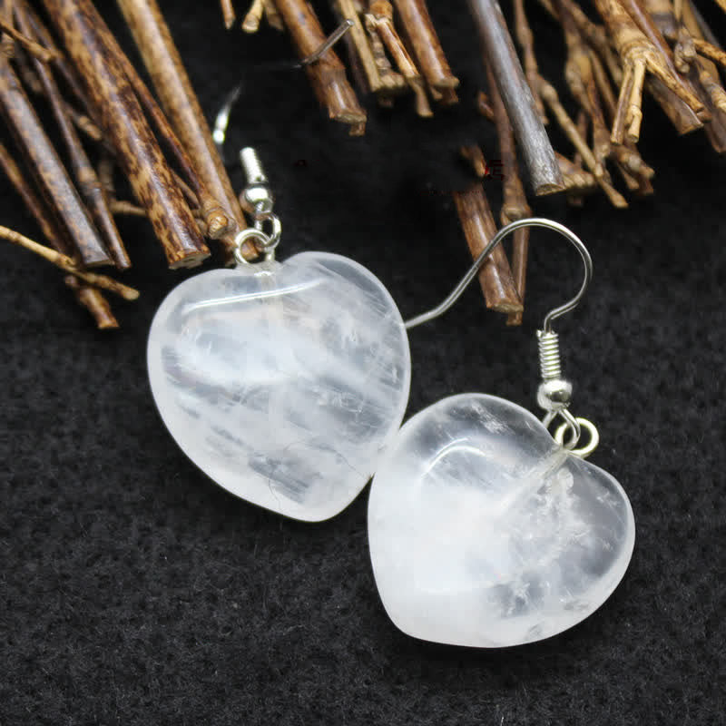 Natural Crystal Heart Healing Earrings