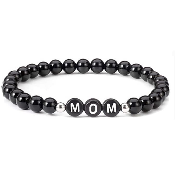 Olivenorma "MOM" Black Onyx White Turquoise Obsidian Beaded Bracelet