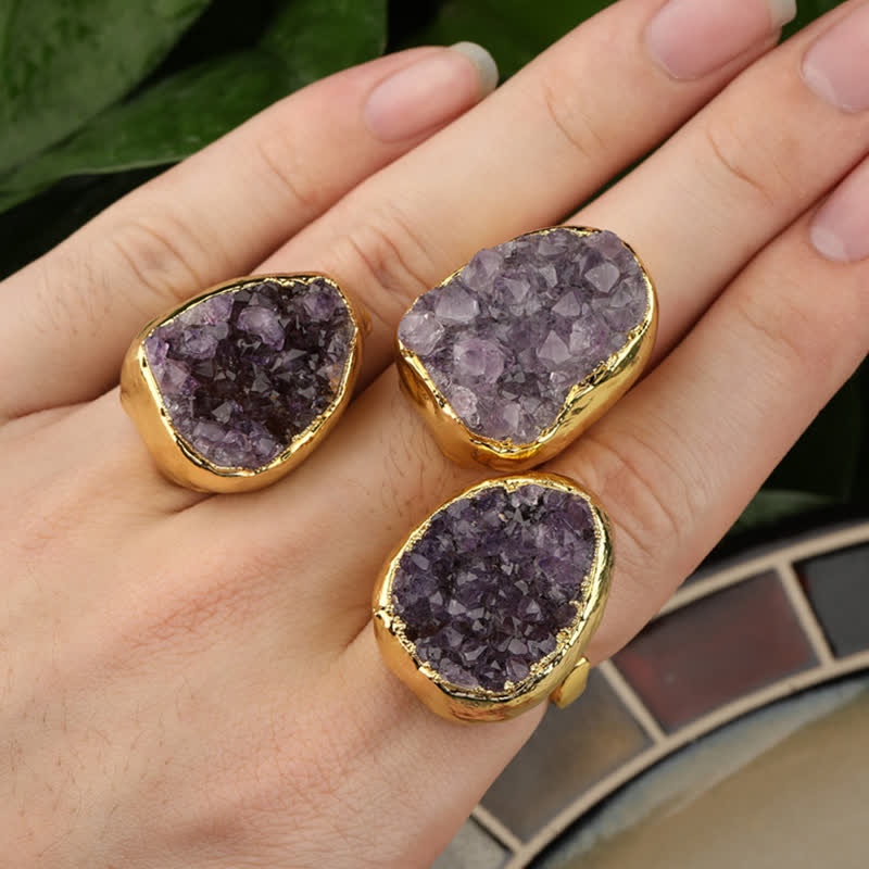 Olivenorma Gold Natural Amethyst Adjustable Gemstone Ring