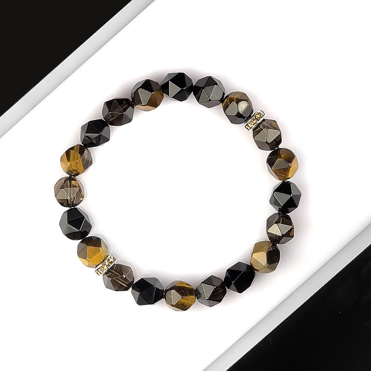 Olivenorma Men  Facets Tiger Eye Black Onyx Beads Bracelet