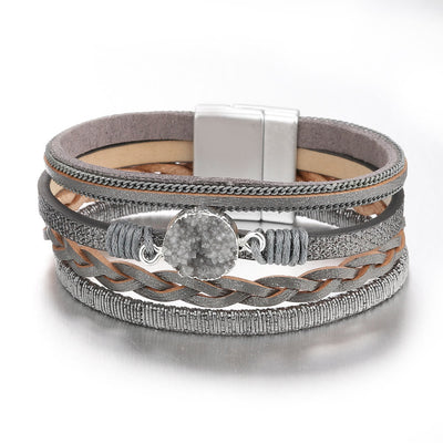 Olivenorma Natural Cluster Braided Leather Magnetic Leather Bracelet