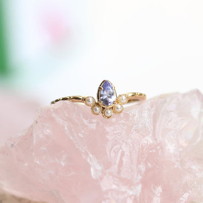 Olivenorma S925 Sapphire Pearl Teardrop Double Layer Ring