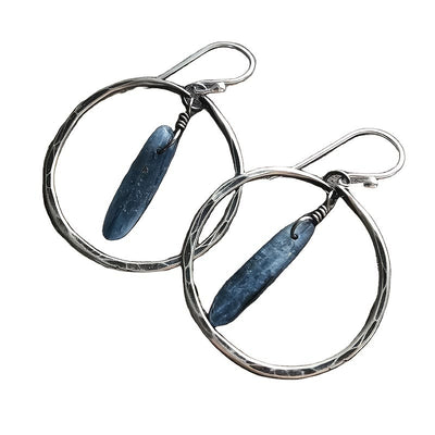 Olivenorma Retro Lapis Lazuli Large Hoop Earrings