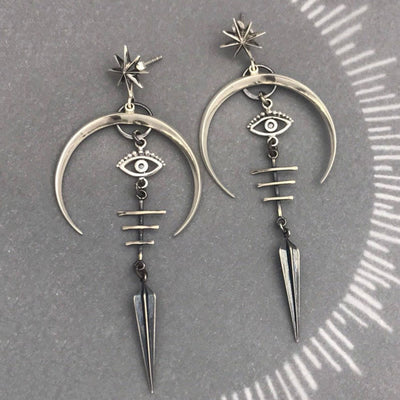 Olivenorma Evil Eye Crescent Moon Earrings