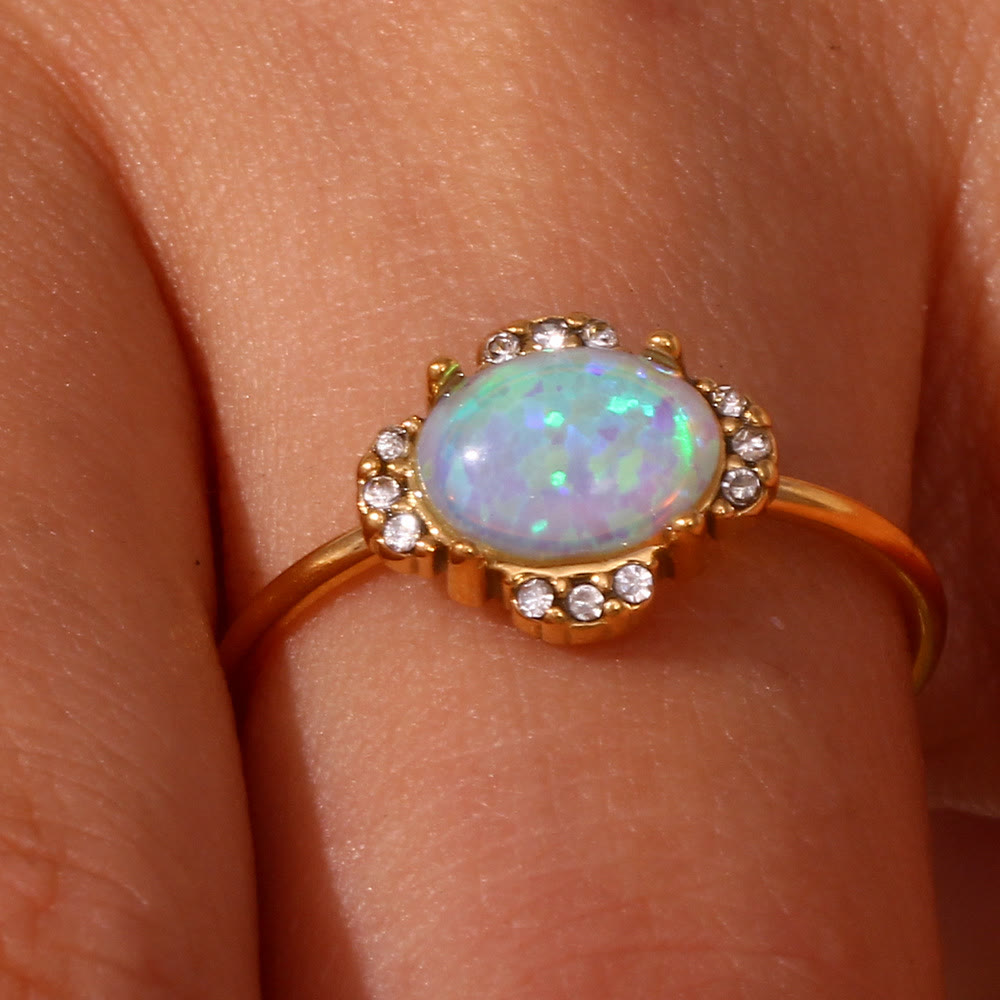 Olivenorma Natural Opal Sun Heart Adjustable Ring