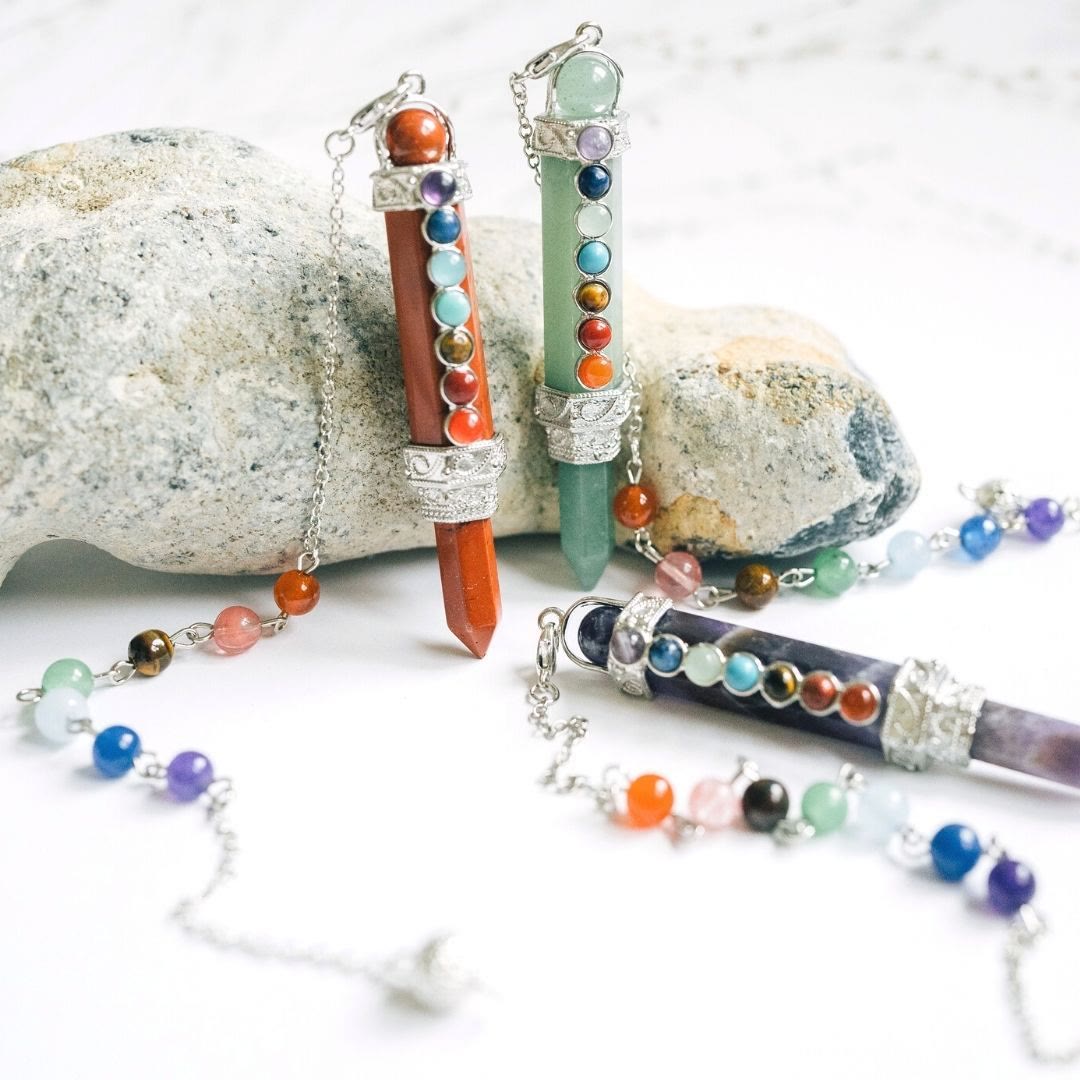 Olivenorma Chakra Crystal Hexagonal Column Pendulum