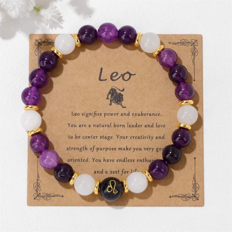 Olivenorma Amethyst Clear Crystal Blue Sandstone Beaded Zodiac Bracelet