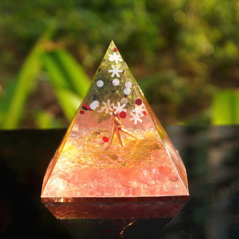 Olivenorma Christmas Pink Crystal Peridot Tree Of Life Orgone Pyramid