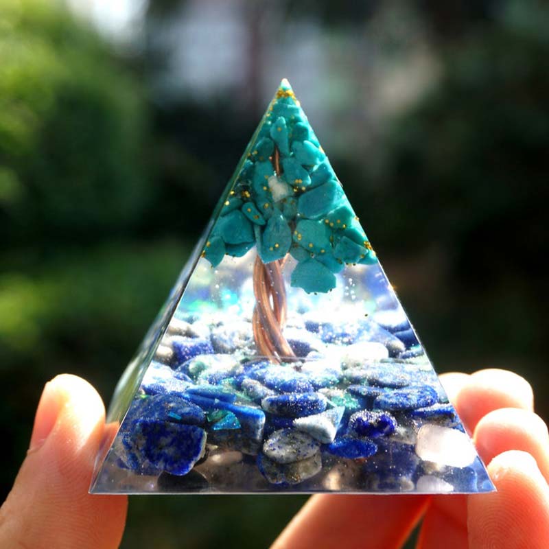 Olivenorma Lapis Lazuli With Turquoise Tree Of Life Orgone Pyramid