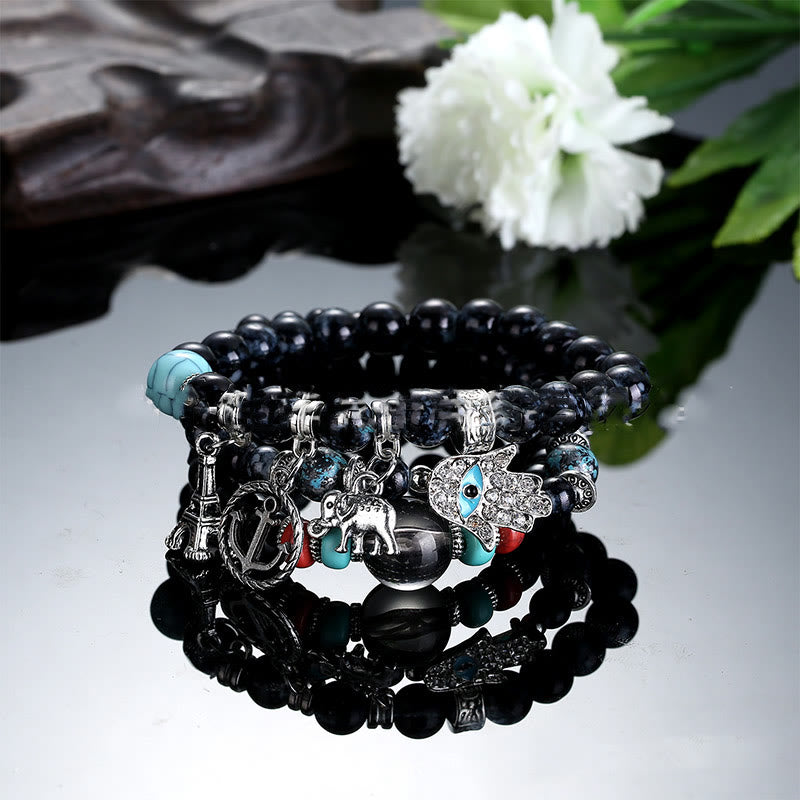 Olivenorma Elephant Tower Evil Eye Hamsa Bracelet Set